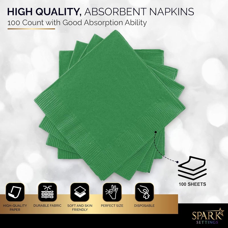 Amcrate 100 Pack Green Beverage Napkins, Big Party Pack, 2 Ply, Ideal for Wedding, Party, Birthday, Dinner, Lunch, Cocktails. (5” x 5”) by - Image 4